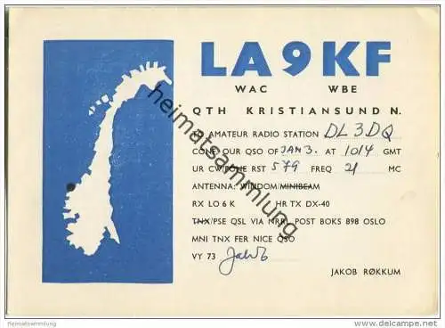 QSL - QTH - Funkkarte - LA9KF - Norway - Norge - Kristiansund - ca. 1960