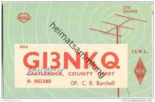 QSL - QTH - Funkkarte - GI3NKQ - Irland - Ballykelly - 1958