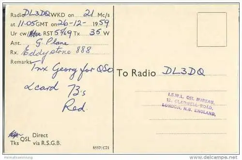 QSL - QTH - Funkkarte - GI3NKQ - Irland - Ballykelly - 1958