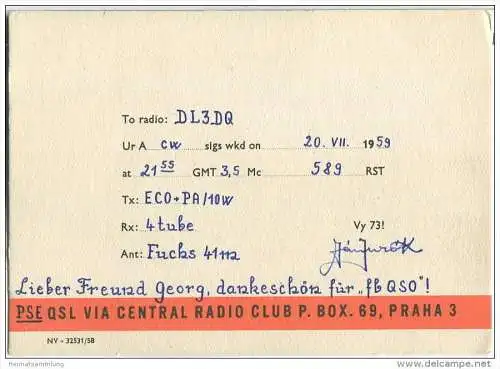 QSL - QTH - Funkkarte - OK3JV - Slowakei - Czechoslovakia - Brezova pod Bradlom - 1959 - Transport