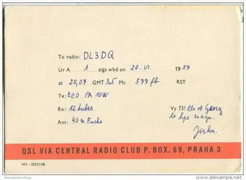 QSL - QTH - Funkkarte - OK1KLH - Tschechische Republik - Czechoslovakia - Tyn nad Vltavou - 1959 - Transport