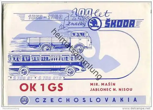 QSL - QTH - Funkkarte - OK1GS - Tschechische Republik - Czechoslovakia - Jablonec nad Nisou - 1959 - Skoda