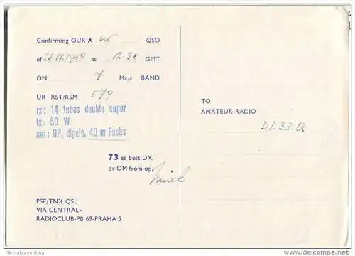 QSL - QTH - Funkkarte - OK1GS - Tschechische Republik - Czechoslovakia - Jablonec nad Nisou - 1959 - Skoda
