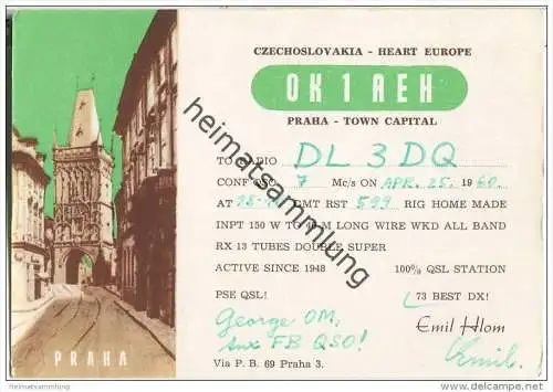 QSL - QTH - Funkkarte - OK1AEH - Tschechische Republik - Czechoslovakia - Praha - 1960