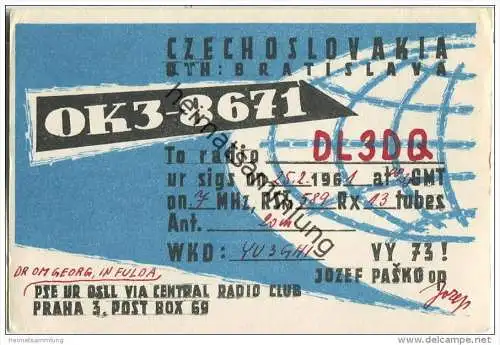 QSL - QTH - Funkkarte - OK38671 - Slowakei - Czechoslovakia - Bratislava - 1961