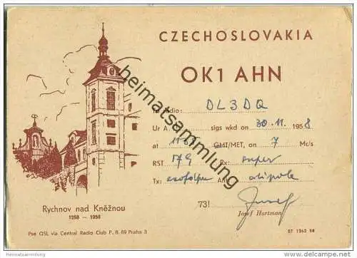 QSL - QTH - Funkkarte - OK1AHN - Tschechische Republik - Czechoslovakia - Rychnov nad Kneznou - 1958