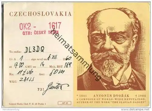 QSL - QTH - Funkkarte - OK2-1617  - Tschechische Republik - Czechoslovakia - Cesky Tesin - 1960 - Antonin Dvorak