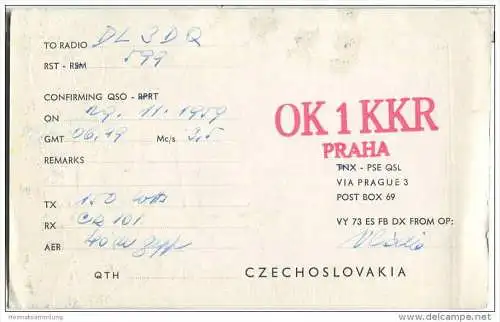 QSL - QTH - Funkkarte - OK1KKR  - Tschechische Republik - Czechoslovakia - Praha - 1959 - Tesla