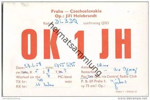 QSL - QTH - Funkkarte - OK1JH - Tschechische Republik - Czechoslovakia - Praha - 1958