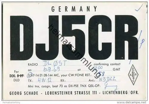 QSL - QTH - Funkkarte - DJ5CR - Lichtenberg (Ofr.) - 1969