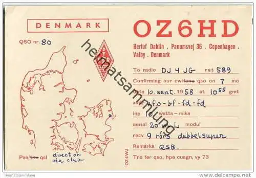 QSL - QTH - Funkkarte - OZ6HD - Denmark - Copenhagen - 1958