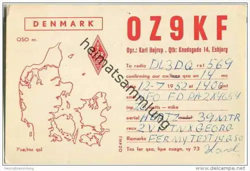 QSL - QTH - Funkkarte - OZ9KF - Denmark - Esbjerg - 1952