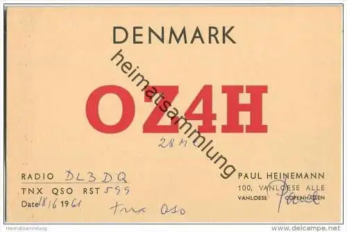 QSL - QTH - Funkkarte - OZ4H - Denmark - Vanloese - 1961