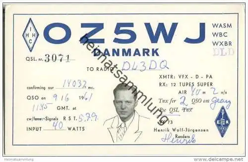 QSL - QTH - Funkkarte - OZ5WJ - Denmark - Randers - 1961