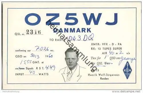 QSL - QTH - Funkkarte - OZ5WJ - Denmark - Randers - 1960