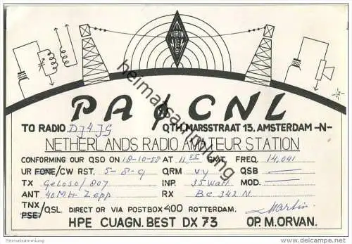 QSL - QTH - Funkkarte - PA0CNL - Niederlande - The Netherlands - Amsterdam  - 1958