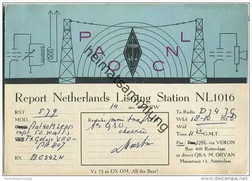 QSL - QTH - Funkkarte - PA0CNL - Niederlande - The Netherlands - Amsterdam  - 1958