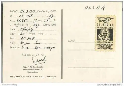 QSL - QTH - Funkkarte - PA0TER - Niederlande - The Netherlands - Soesterberg - 1959