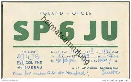 QSL - QTH - Funkkarte - SP6JU - Polska - Poland - Opole - 1958