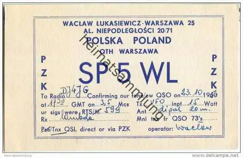 QSL - QTH - Funkkarte - SP5WL - Polska - Poland - Warszawa - 1959