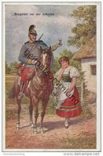 Dragoner vor der Schenke - Künstlerkarte Kränzle - Rotes Kreuz Kriegsfürsorgeamt Kriegshilfsbüro Nr. 154