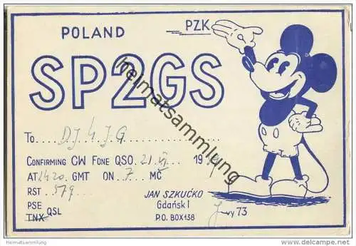 QSL - QTH - Funkkarte - SP2GS - Polska - Poland - Gdansk I - Mickey Mouse - 1959