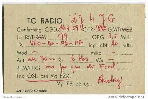 QSL - QTH - Funkkarte - SP1TO - Polska - Poland - Szcecin - 1959