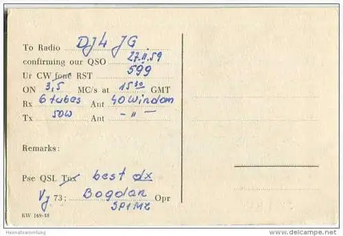 QSL - QTH - Funkkarte - SP1KCJ - Polska - Poland - Stargard Szcz. - 1959