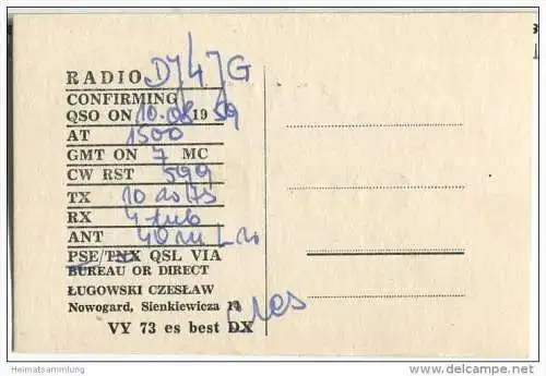 QSL - QTH - Funkkarte - SP1JM - Polska - Poland - Nowogard - 1959