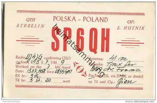 QSL - QTH - Funkkarte - SP6QH - Polska - Poland - Strzelin - 1958
