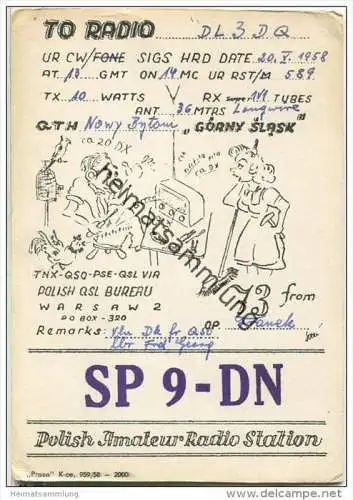 QSL - QTH - Funkkarte - SP9DN - Polska - Poland - Warsaw 2 - 1958