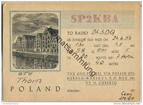 QSL - QTH - Funkkarte - SP2KBA - Polska - Poland - Thorn - 1956