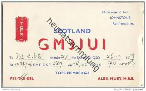 QSL - Funkkarte - GM3JUI - Scotland - Johnstone - 1959