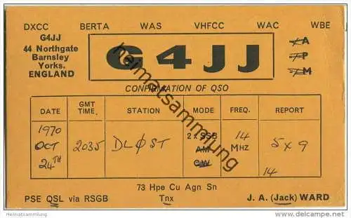 QSL - Funkkarte - G4JJ - Great Britain - Barnsley - 1970