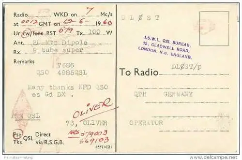 QSL - Funkkarte - G3CFX - Great Britain - London - 1960