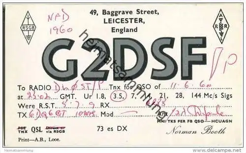 QSL - Funkkarte - G2DSF - Great Britain - Leicester - 1960