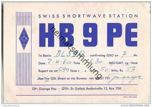 QSL - Funkkarte - HB9PE - Switzerland - St. Gallen - 1960