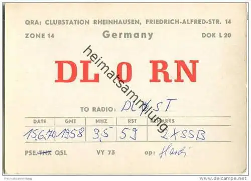 QSL - Funkkarte - DL0RN - Rheinhausen - 1970