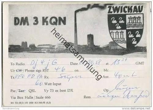 QSL - Funkkarte - DM3KQN - German Democratic Republic - Zwickau - 1958