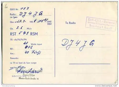 QSL - Funkkarte - DM3KTL - German Democratic Republic - Pirna - VEB Sächsisches Kunstseidenwerk - 1958