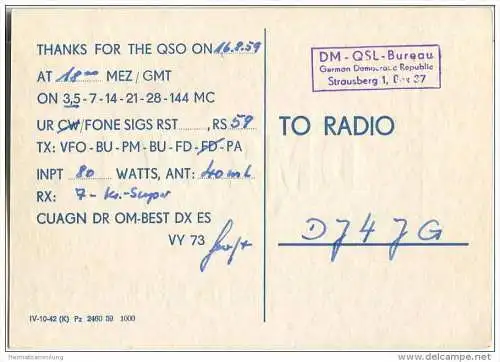 QSL - Funkkarte - DM2AVH - German Democratic Republic - Strausberg - 1959