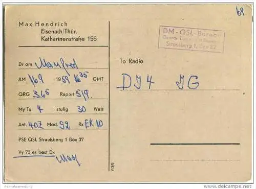 QSL - Funkkarte - DM3ZBI - German Democratic Republic - Eisenach - 1959