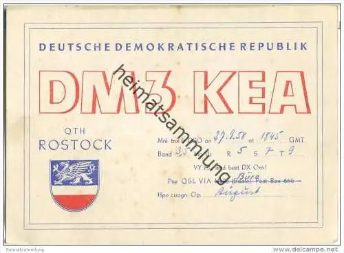 QSL - Funkkarte - DM3KEA - German Democratic Republic - Rostock - 1958