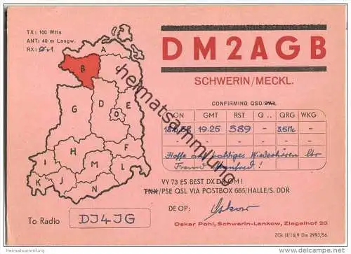 QSL - Funkkarte - DM2AGB - German Democratic Republic - Schwerin - 1958