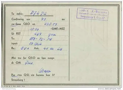 QSL - Funkkarte - DM3KLK - German Democratic Republic - Ingenieurschule für Strassenbau Schleusingen - 1959