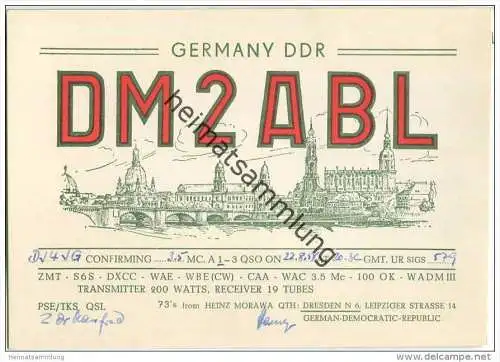 QSL - Funkkarte - DM2ABL - German Democratic Republic - Dresden - 1958