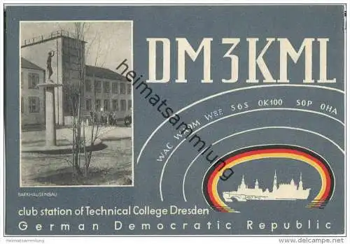 QSL - Funkkarte - DM3KML - German Democratic Republic - Club station of Technical College Dresden - Barkhausenbau - 1959