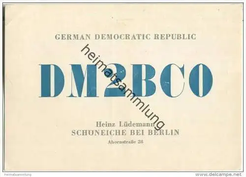 QSL - Funkkarte - DM2BCO - German Democratic Republic - Schöneiche bei Berlin - 1958