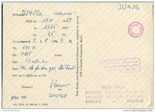 QSL - Funkkarte - DM3KHO - German Democratic Republic - Klubstation VEB Funkwerk Köpenick Berlin - 1959