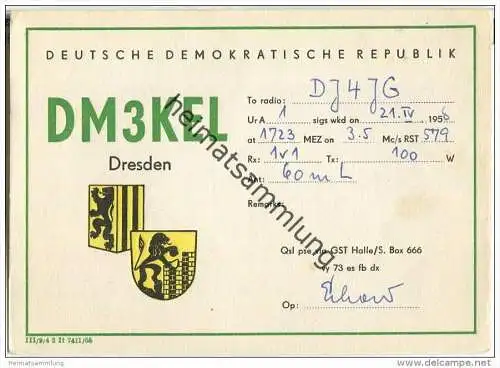 QSL - Funkkarte - DM3KEL - German Democratic Republic - Dresden - 1958